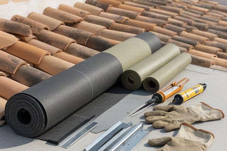 Materiales de cubierta ordenados para una obra de reparación en una vivienda andaluza