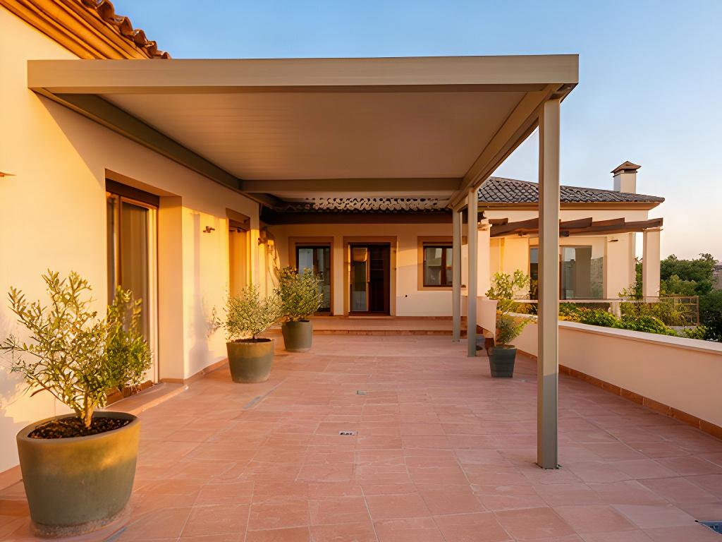 Terraza terminada junto a una vivienda en Guillena con cubierta y suelo exterior renovados