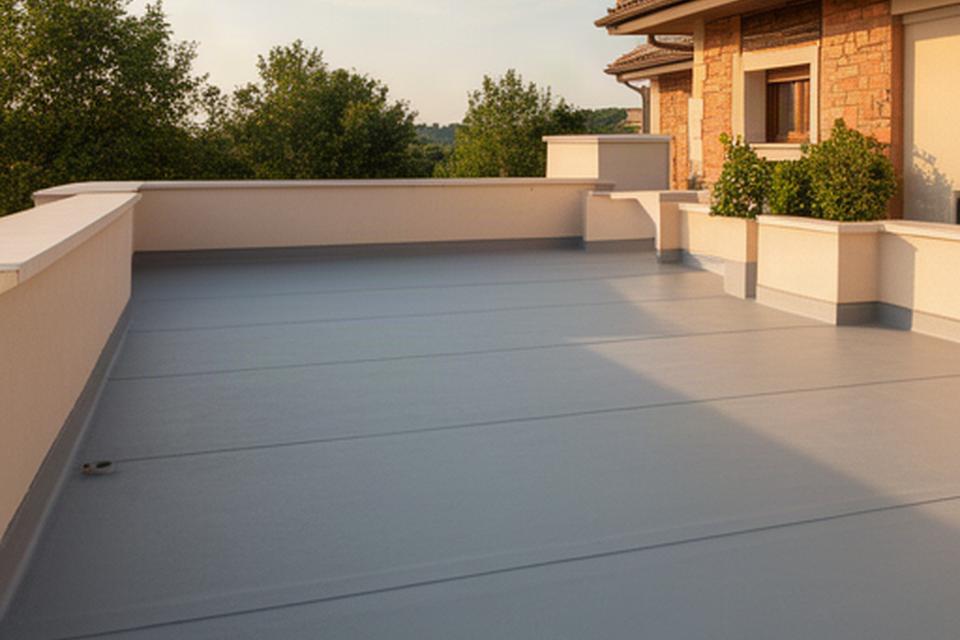 Terraza impermeabilizada y terminada con juntas selladas y acabado uniforme bajo la luz de la tarde