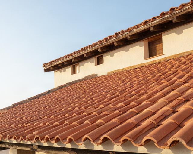 Instalación de tejas nuevas en la cubierta inclinada de una casa andaluza